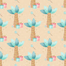 Christmas Dino Palm Trees Fabric - Tan - ineedfabric.com