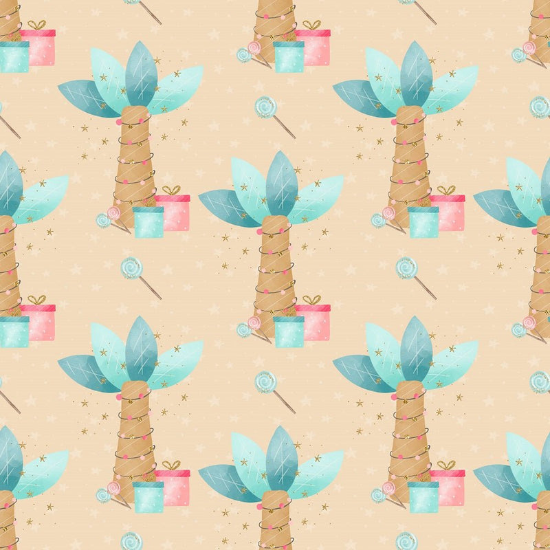 Christmas Dino Palm Trees Fabric - Tan - ineedfabric.com