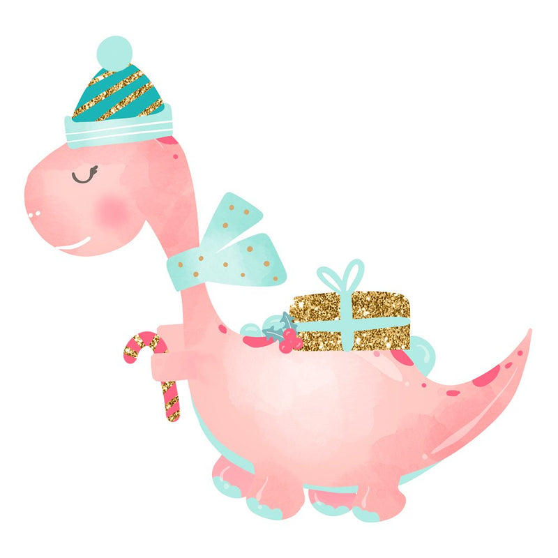 Christmas Dino with a Present Fabric Panel - ineedfabric.com