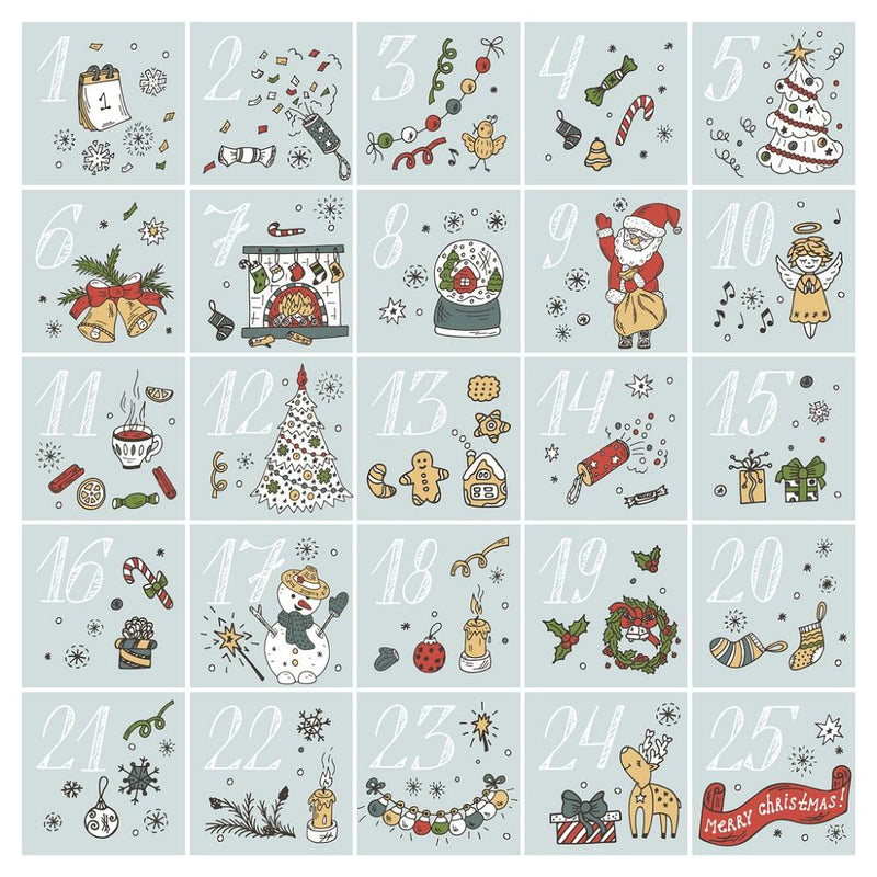 Christmas Doodles Advent Calendar Fabric Panel - Green - ineedfabric.com