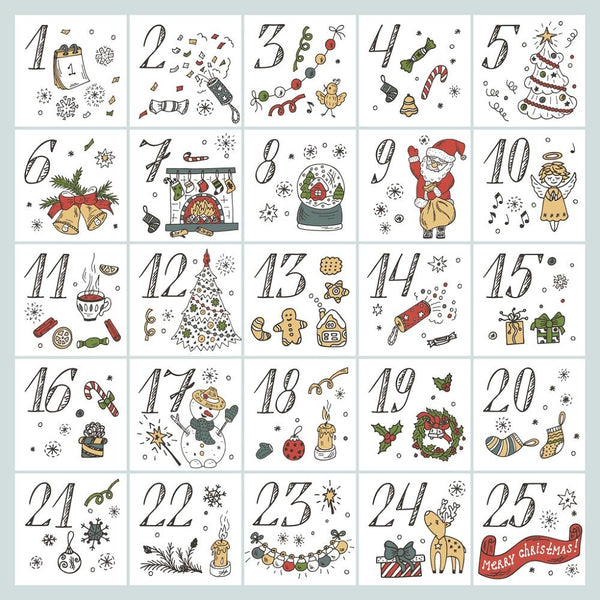 Christmas Doodles Advent Calendar Fabric Panel - White - ineedfabric.com