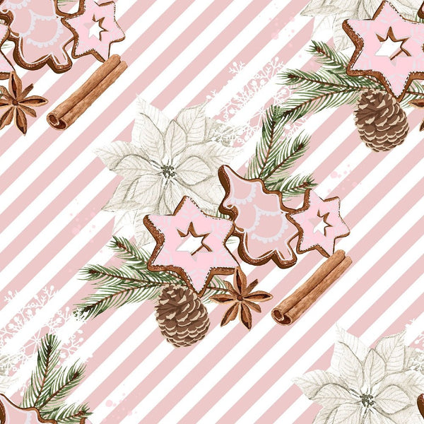 Christmas Elements on Diagonal Stripes Fabric - Pink - ineedfabric.com