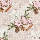 Christmas Elements on Snowflakes Fabric - Tan - ineedfabric.com