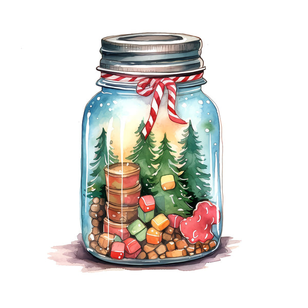 Christmas Eve Scene Jar 1 Fabric Panel - ineedfabric.com