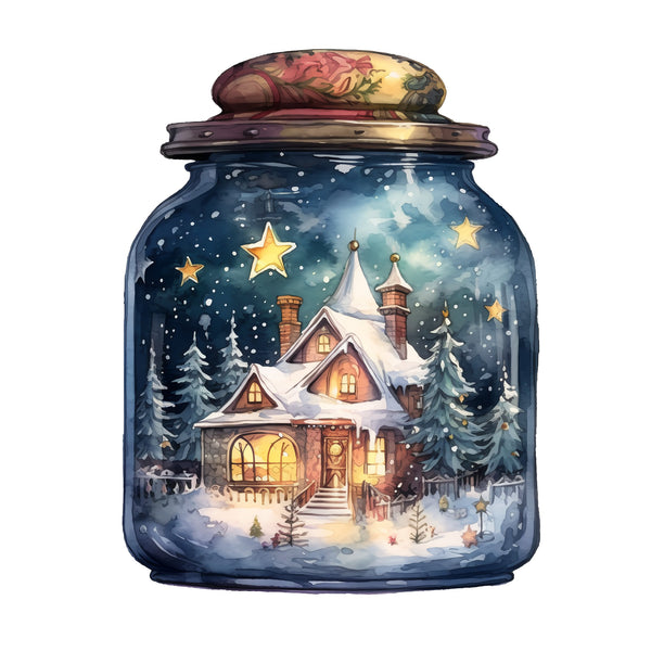 Christmas Eve Scene Jar 19 Fabric Panel - ineedfabric.com