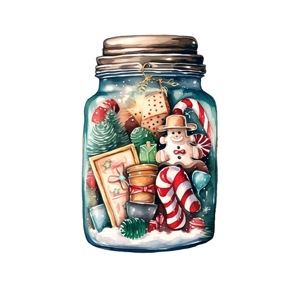 Christmas Eve Scene Jar 2 Fabric Panel - ineedfabric.com