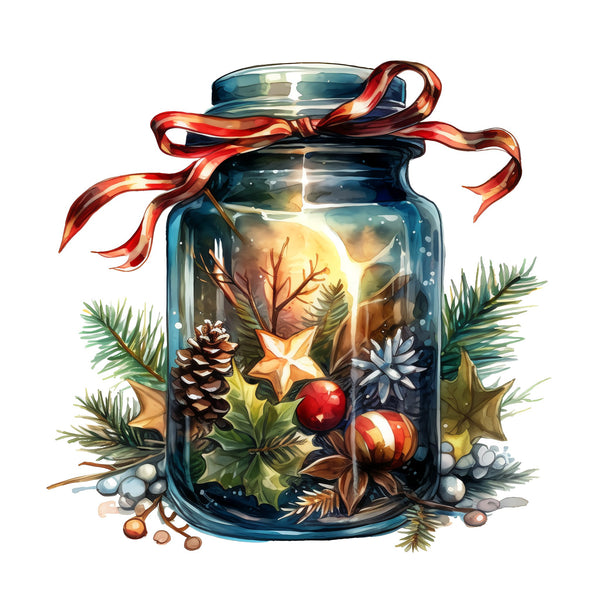 Christmas Eve Scene Jar 20 Fabric Panel - ineedfabric.com