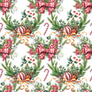 Christmas Farmhouse Bow Wreath Fabric - White - ineedfabric.com