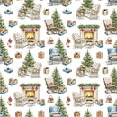 Christmas Fireplace Fabric - White - ineedfabric.com