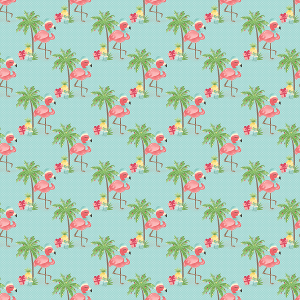 Christmas Flamingos Fabric - Blue - ineedfabric.com