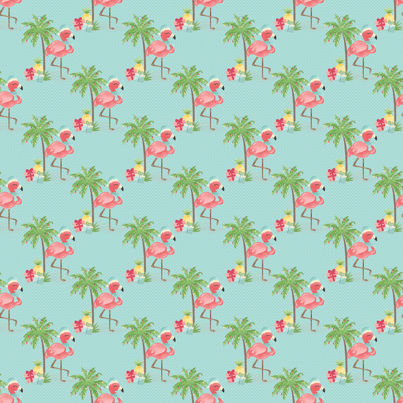 Christmas Flamingos Fabric - Blue - ineedfabric.com
