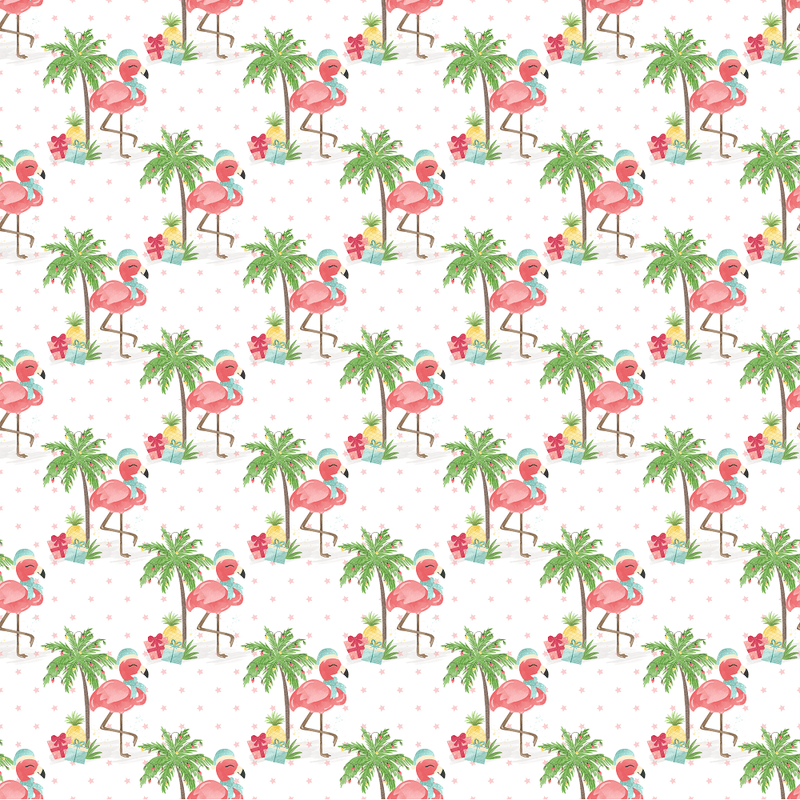 Christmas Flamingos Fabric - White - ineedfabric.com