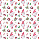 Christmas Forest Gnome With Presents Fabric - White - ineedfabric.com