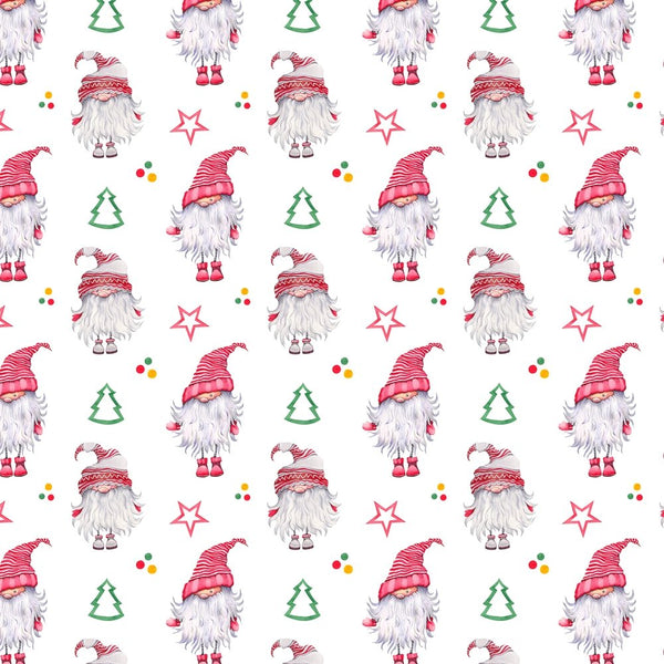 Christmas Forest Gnome With Trees Fabric - White - ineedfabric.com