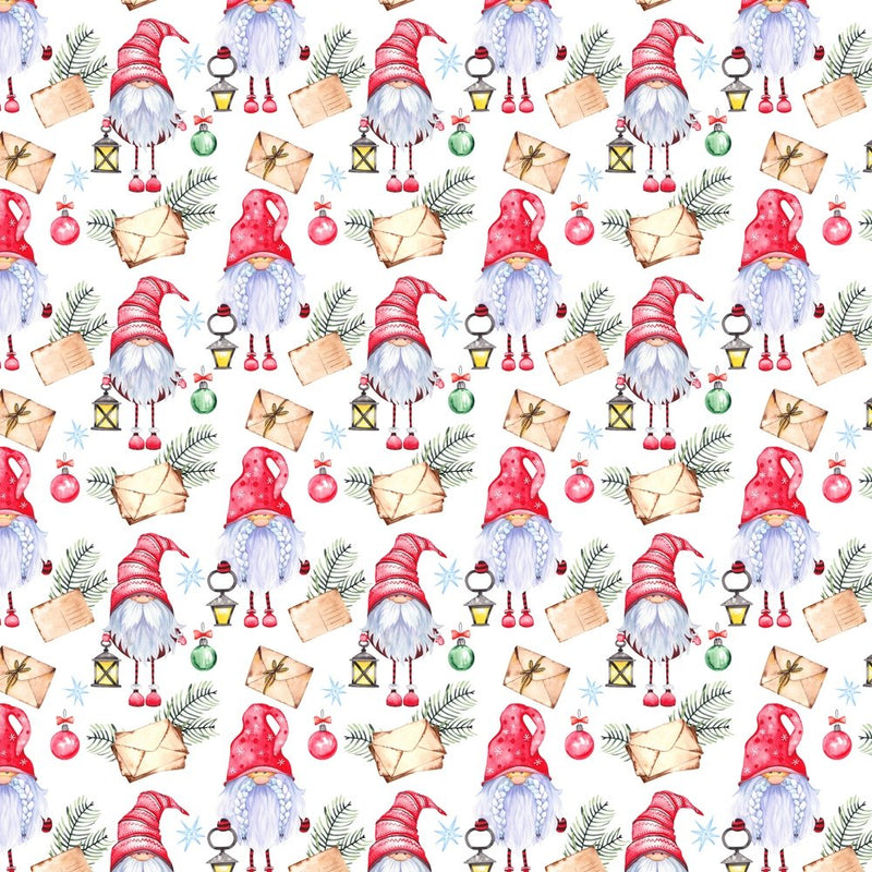 Christmas Forest Gnomes With Letters Fabric - White - ineedfabric.com