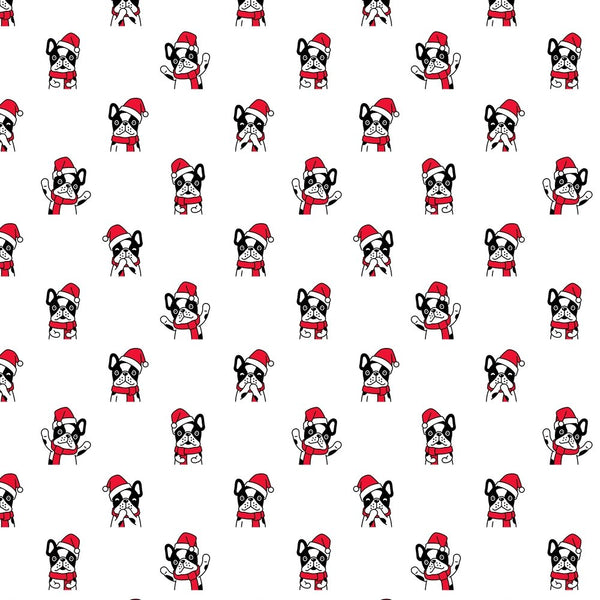 Christmas French Bulldogs Fabric - White - ineedfabric.com