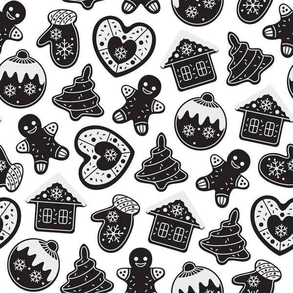 Christmas Gingerbread Cookies Fabric - Black/White - ineedfabric.com