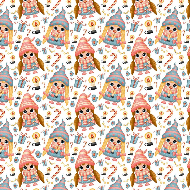 Christmas Girl Gnomes & Decorations Fabric - Multi - ineedfabric.com