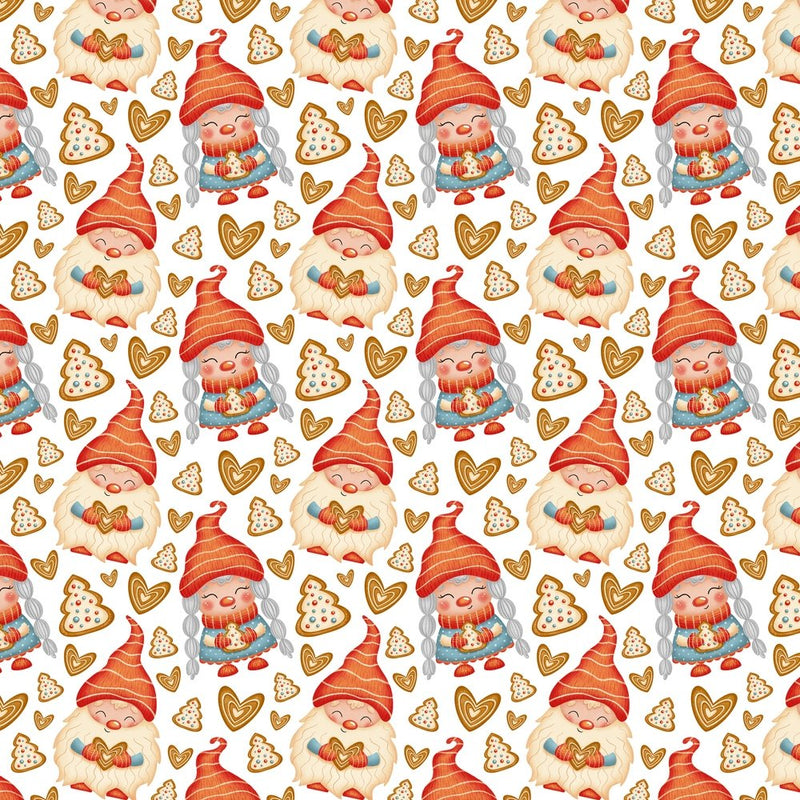 Christmas Gnomes & Cookies Fabric - Red - ineedfabric.com