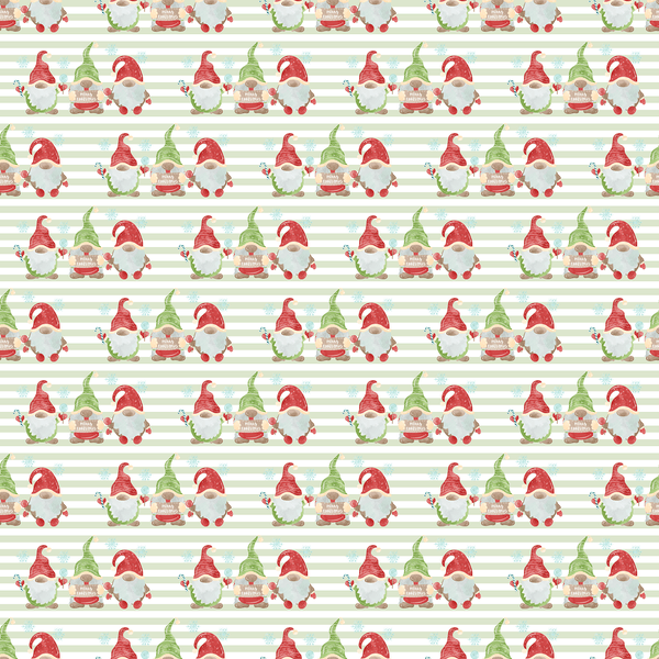 Christmas Gnomes Striped Fabric - Green - ineedfabric.com