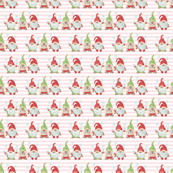 Christmas Gnomes Striped Fabric - Pink - ineedfabric.com