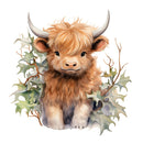 Christmas Highland Cow & Plants 1 Fabric Panel - ineedfabric.com