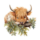 Christmas Highland Cow & Plants 2 Fabric Panel - ineedfabric.com