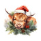 Christmas Highland Cow Santa Hat 4 Fabric Panel - ineedfabric.com