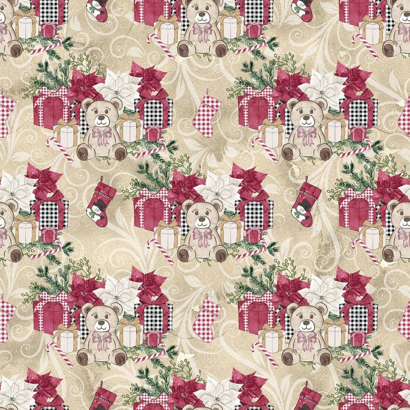 Christmas Home Elements on Vines Fabric - Tan - ineedfabric.com