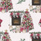 Christmas Home Fireplace on Dots Fabric - White - ineedfabric.com