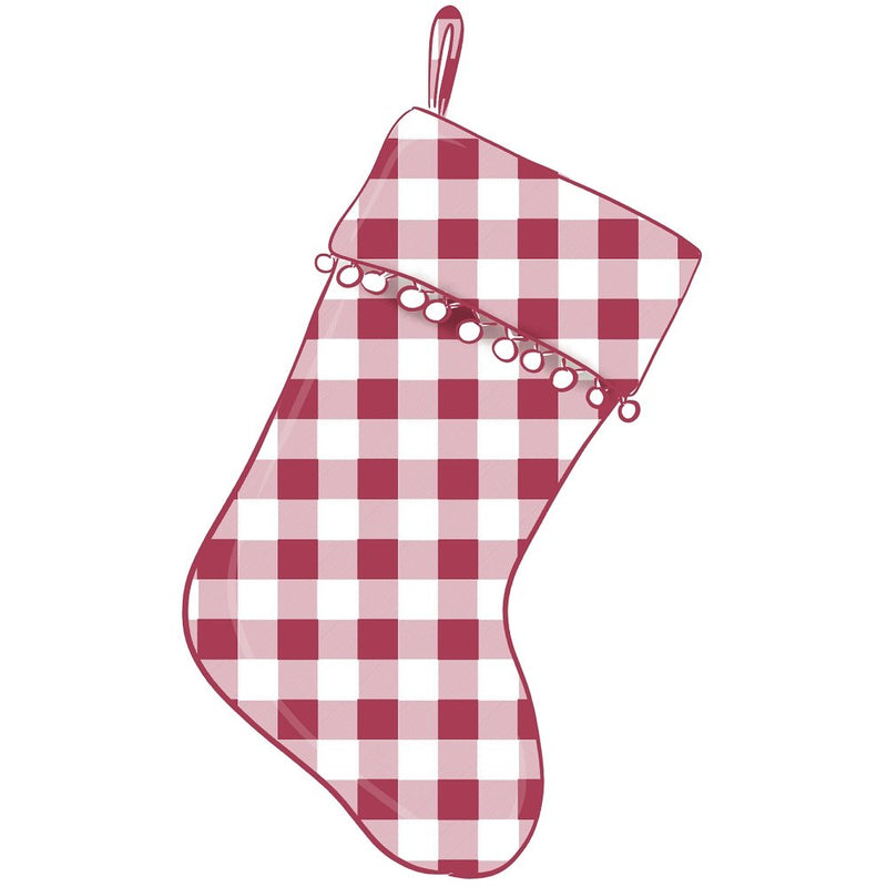 Christmas Home Red Plaid Stocking Fabric Panel - ineedfabric.com