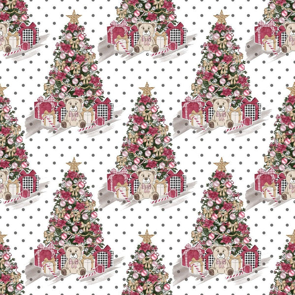 Christmas Home Trees on Dots Fabric - White - ineedfabric.com