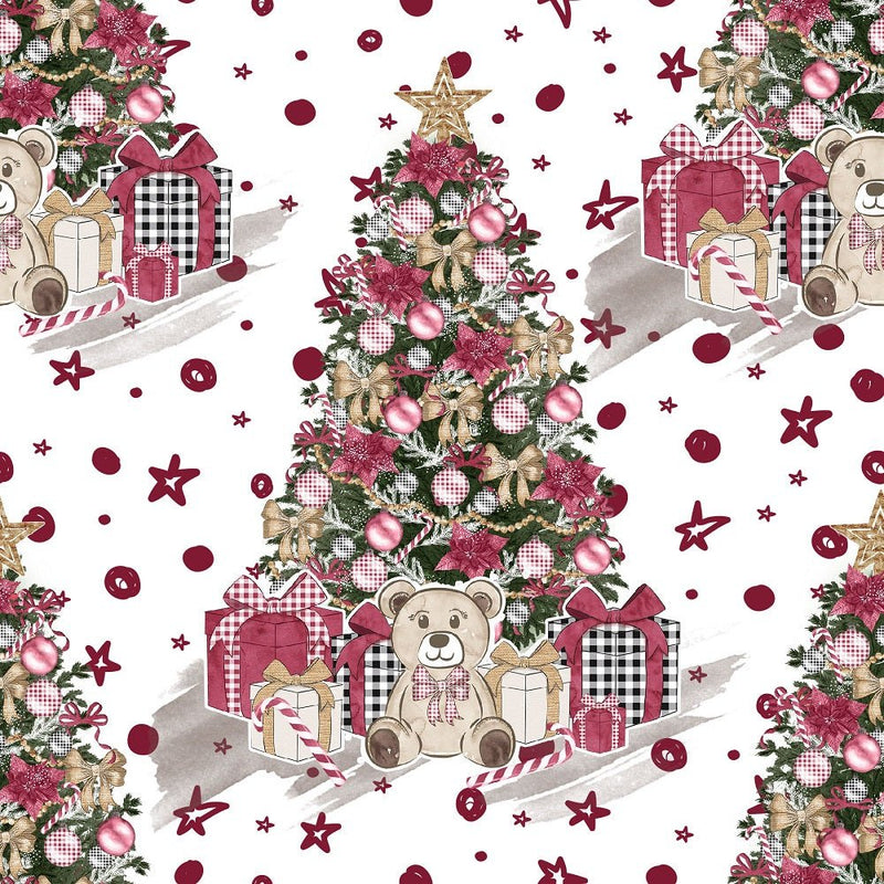 Christmas Home Trees on Stars Fabric - White - ineedfabric.com