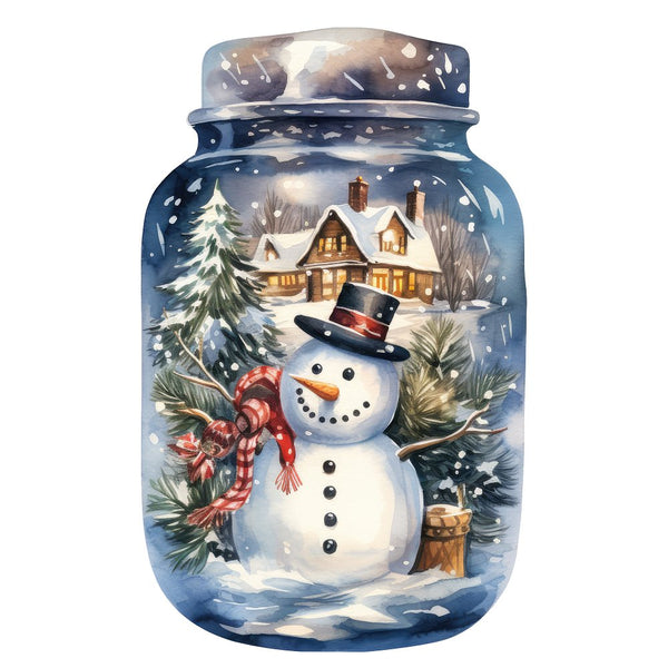 Christmas in a Jar Snowman with Bow Fabric Panel - ineedfabric.com