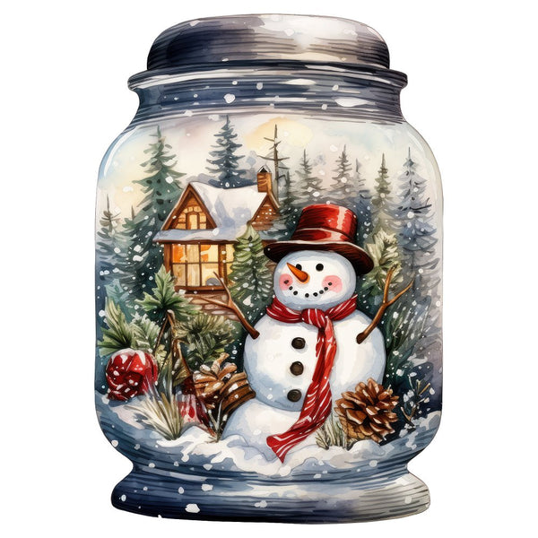 Christmas in a Jar Snowman with Scarf Fabric Panel - ineedfabric.com