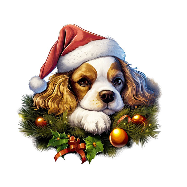 Christmas Lazy Cavalier King Charles Spaniel Fabric Panel - ineedfabric.com