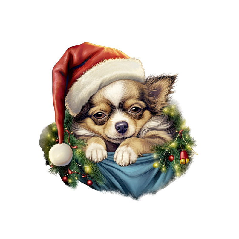 Christmas Lazy Chihuahua Fabric Panel - ineedfabric.com