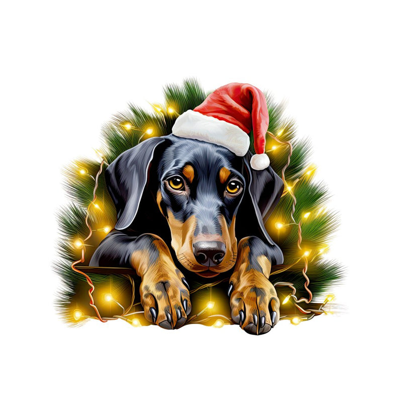 Christmas Lazy Doberman Pinscher Fabric Panel - ineedfabric.com