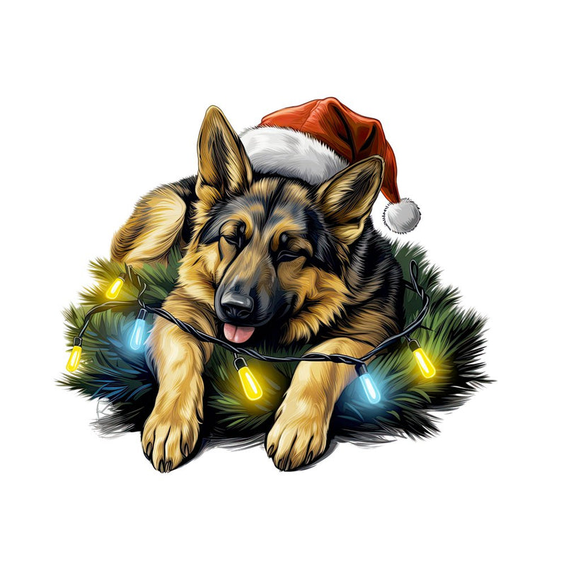 Christmas Lazy German Shepherd Fabric Panel - ineedfabric.com