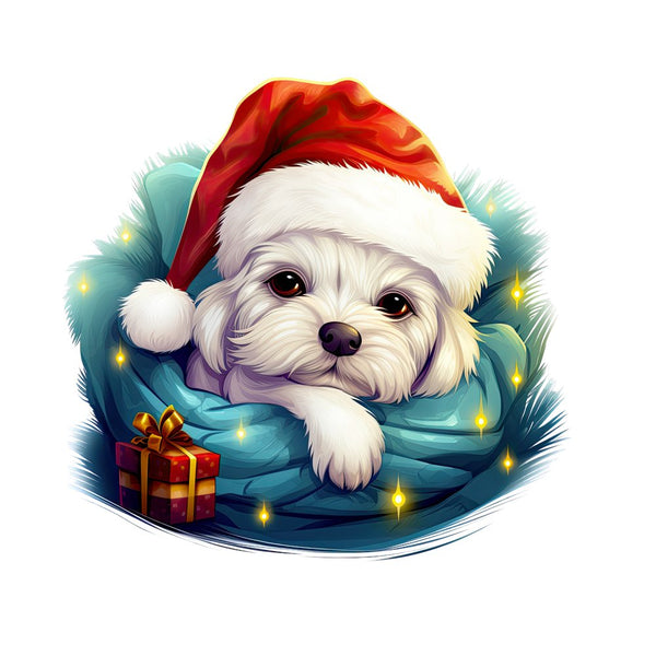 Christmas Lazy Maltese Fabric Panel - ineedfabric.com