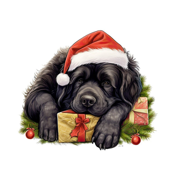 Christmas Lazy Newfoundland Fabric Panel - ineedfabric.com