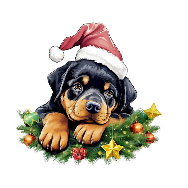 Christmas Lazy Rottweiler Fabric Panel - ineedfabric.com