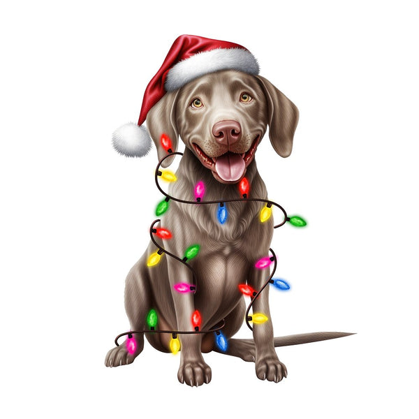 Christmas Light & Weimaraner Fabric Panel - ineedfabric.com