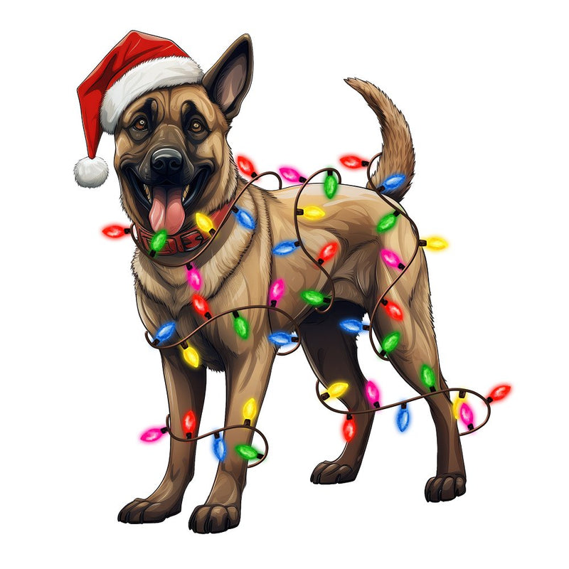 Christmas Lights & Belgian Malinois Fabric Panel - ineedfabric.com