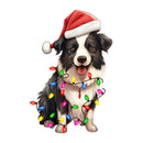 Christmas Lights & Border Collie Fabric Panel - ineedfabric.com