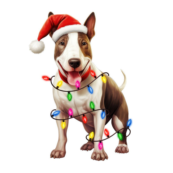 Christmas Lights & Bull Terrier Fabric Panel - ineedfabric.com