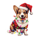 Christmas Lights & Cardigan Welsh Corgi Fabric Panel - ineedfabric.com