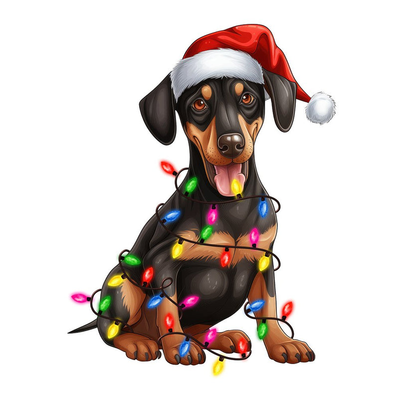 Christmas Lights & Doberman Pinscher Fabric Panel - ineedfabric.com