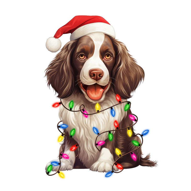 Christmas Lights & English Springer Spaniel Fabric Panel - ineedfabric.com