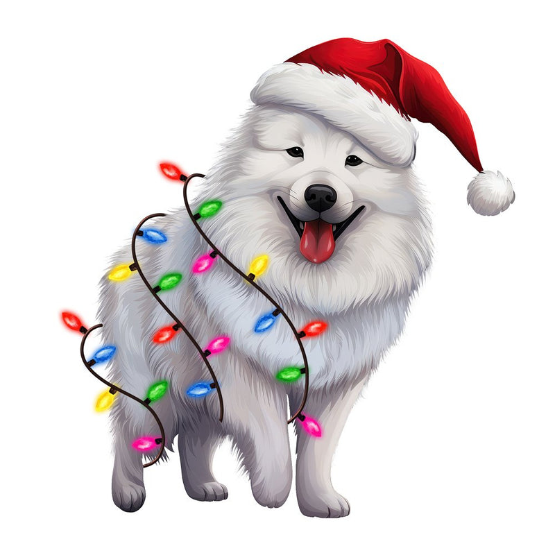 Christmas Lights & Samoyed Fabric Panel - ineedfabric.com